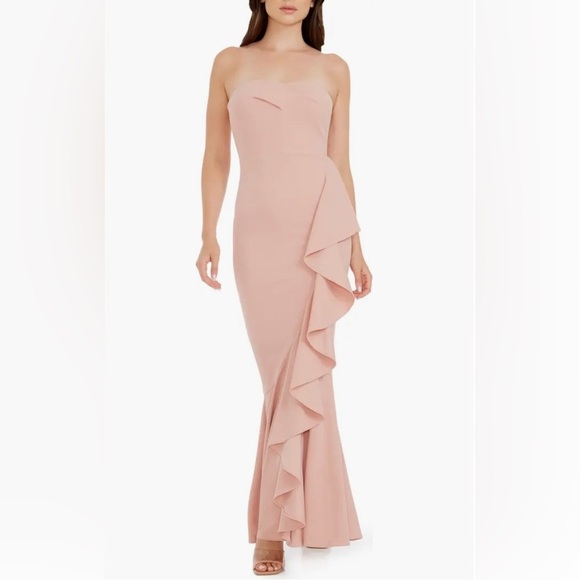 NWT Dress The Population Paris Ruffle Mermaid Gown Blush Size Small - Picture 3 of 12